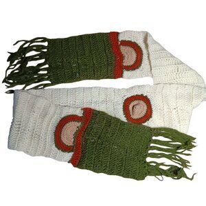 Vintage 1970s Womens 7 foot  KNIT GROOVY BOHO HIPPY LONG Neck Scarf Olive /Green